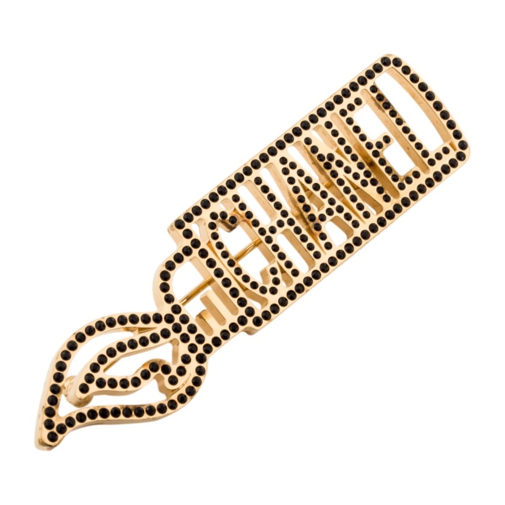CHANEL Lighter Flame Black Strass Brooch Pin Runway Designer Crystal